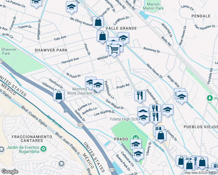 map of restaurants, bars, coffee shops, grocery stores, and more near 8474 Paddlefoot Lane in El Paso