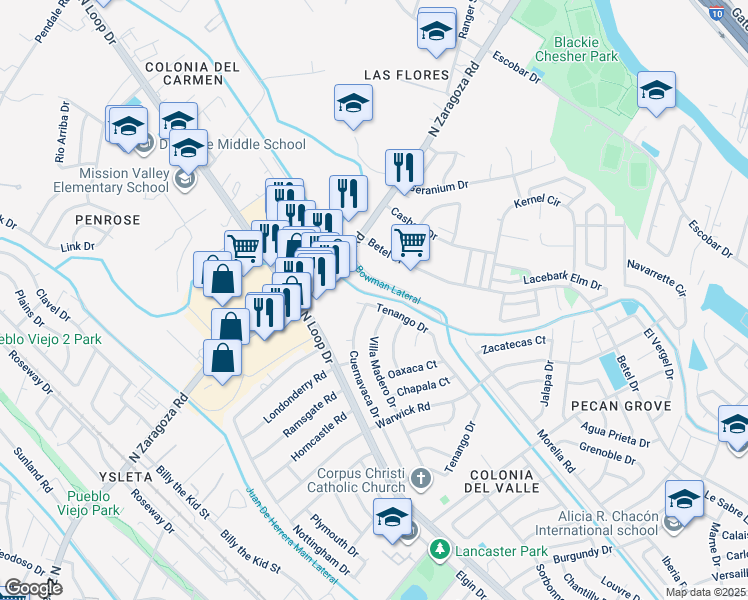 map of restaurants, bars, coffee shops, grocery stores, and more near 9013 Tenango Drive in El Paso