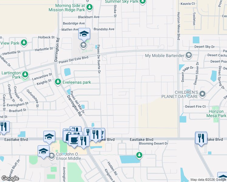 map of restaurants, bars, coffee shops, grocery stores, and more near 720 Paseo De Suerte Drive in Horizon City