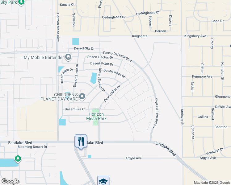 map of restaurants, bars, coffee shops, grocery stores, and more near 14360 Desert Sunset Drive in Horizon City