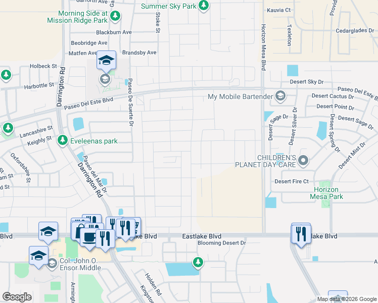 map of restaurants, bars, coffee shops, grocery stores, and more near Paseo Sereno Drive in El Paso