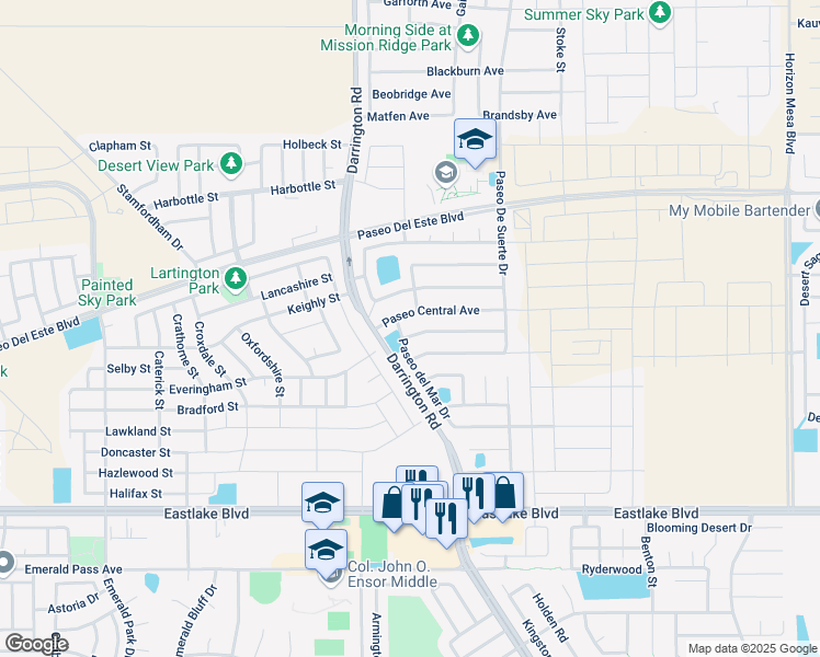 map of restaurants, bars, coffee shops, grocery stores, and more near 13731 Paseo Las Nubes Drive in Horizon City