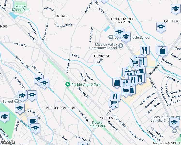 map of restaurants, bars, coffee shops, grocery stores, and more near 8751 Clavel Drive in El Paso