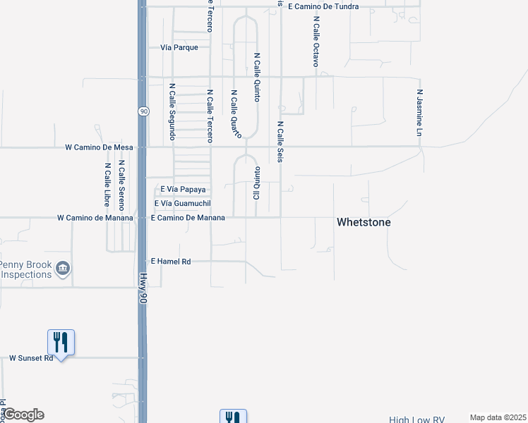 map of restaurants, bars, coffee shops, grocery stores, and more near 313 E Camino De Manana in Huachuca City