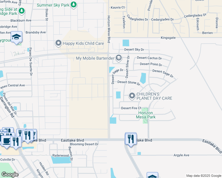 map of restaurants, bars, coffee shops, grocery stores, and more near 756 Desert Sage Drive in Horizon City