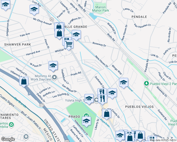 map of restaurants, bars, coffee shops, grocery stores, and more near 8499 Alameda Avenue in El Paso