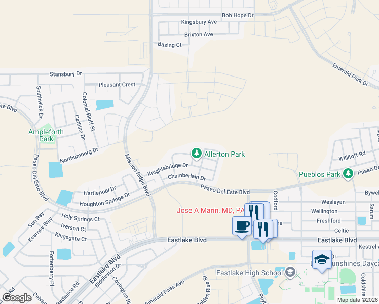 map of restaurants, bars, coffee shops, grocery stores, and more near 654 Stella Circle in El Paso