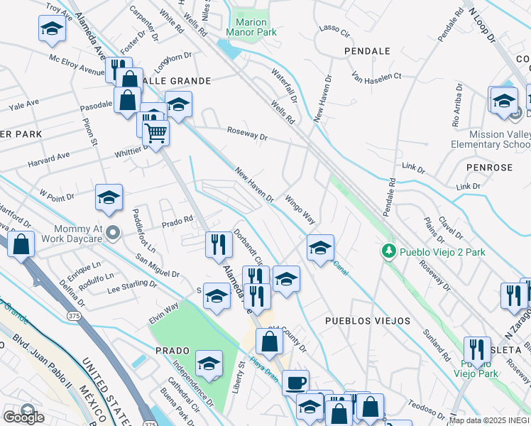 map of restaurants, bars, coffee shops, grocery stores, and more near 8506 Winchester Road in El Paso