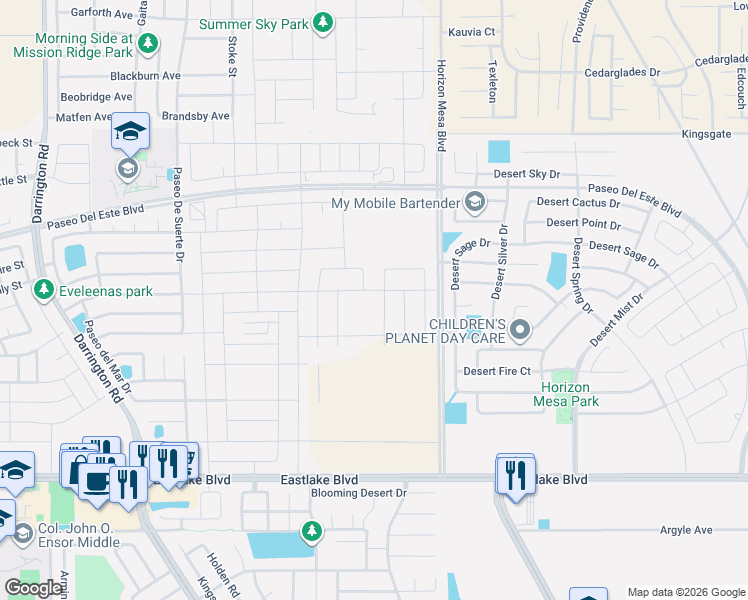 map of restaurants, bars, coffee shops, grocery stores, and more near 764 Desert Sage Drive in Horizon City