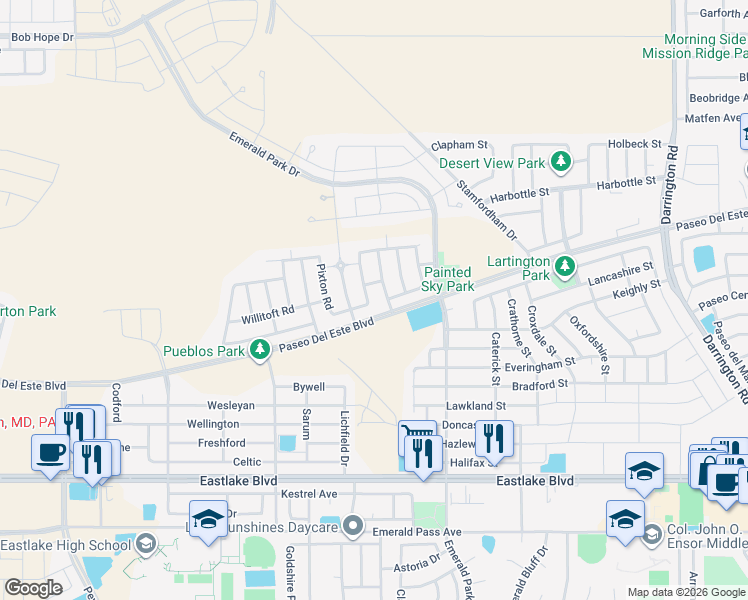 map of restaurants, bars, coffee shops, grocery stores, and more near 762 Ovington Road in El Paso