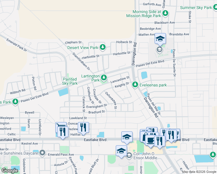 map of restaurants, bars, coffee shops, grocery stores, and more near 13614 Keighly in El Paso