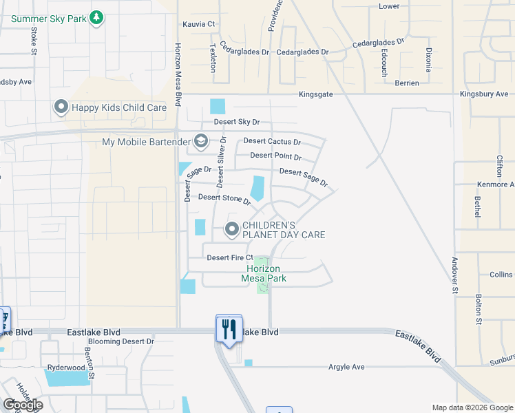 map of restaurants, bars, coffee shops, grocery stores, and more near 14299 Desert Sunset Drive in Horizon City