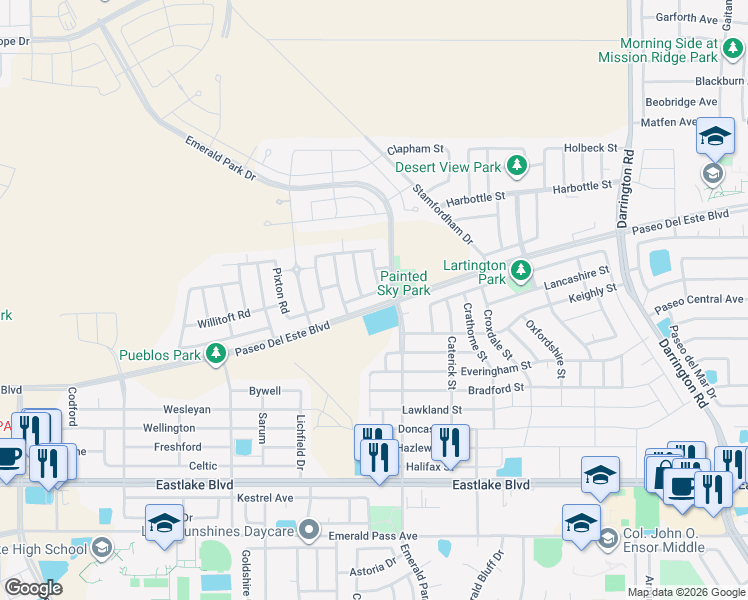 map of restaurants, bars, coffee shops, grocery stores, and more near 13428 Wigan Rd in El Paso