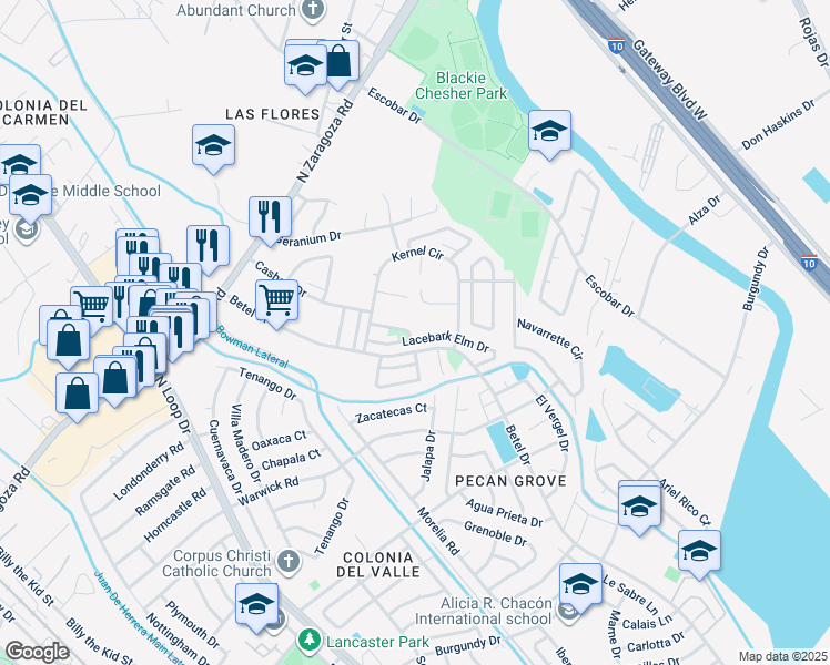 map of restaurants, bars, coffee shops, grocery stores, and more near 9149 Sweet Acacia Lane in El Paso