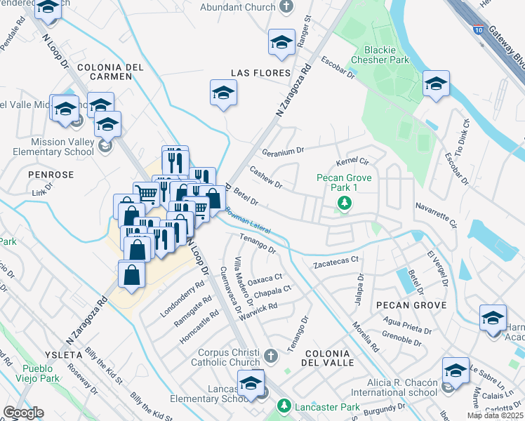 map of restaurants, bars, coffee shops, grocery stores, and more near 9016 Betel Dr in El Paso