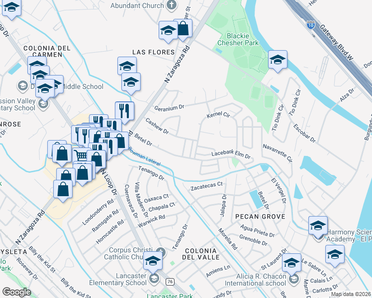 map of restaurants, bars, coffee shops, grocery stores, and more near 860 Mondel Pine Place in El Paso