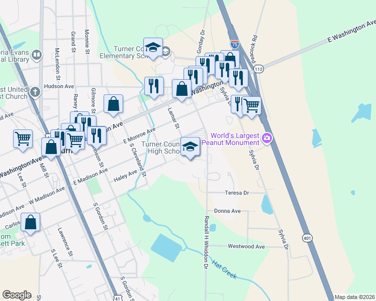 map of restaurants, bars, coffee shops, grocery stores, and more near 316 Lamar Street in Ashburn