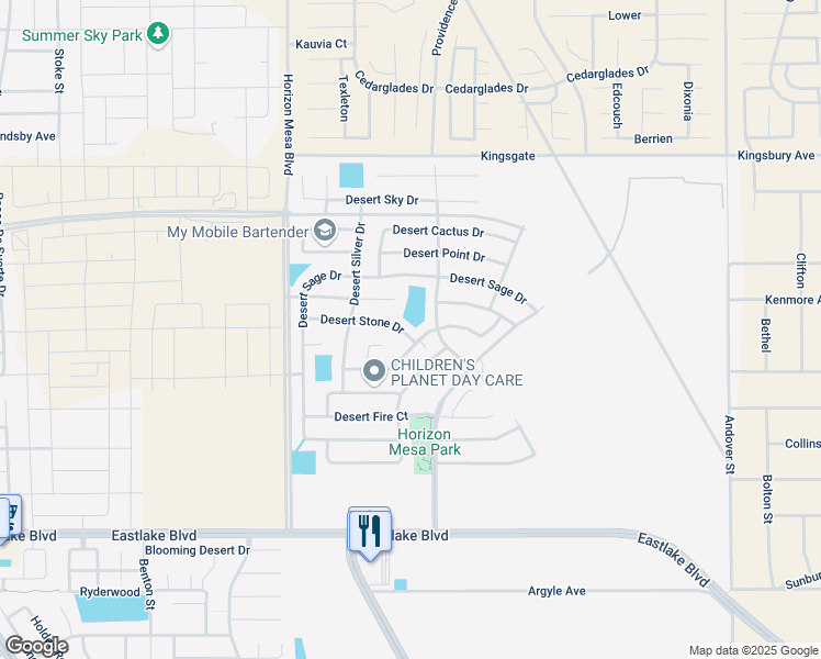 map of restaurants, bars, coffee shops, grocery stores, and more near 14281 Desert Stone Drive in Horizon City