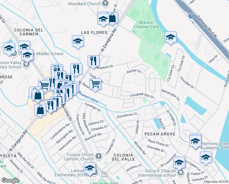 map of restaurants, bars, coffee shops, grocery stores, and more near 860 Mondel Pine Place in El Paso