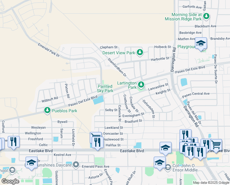 map of restaurants, bars, coffee shops, grocery stores, and more near 821 Caterick in El Paso