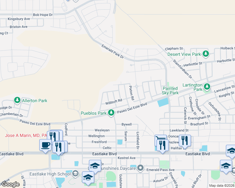 map of restaurants, bars, coffee shops, grocery stores, and more near 784 Kerconell Road in El Paso