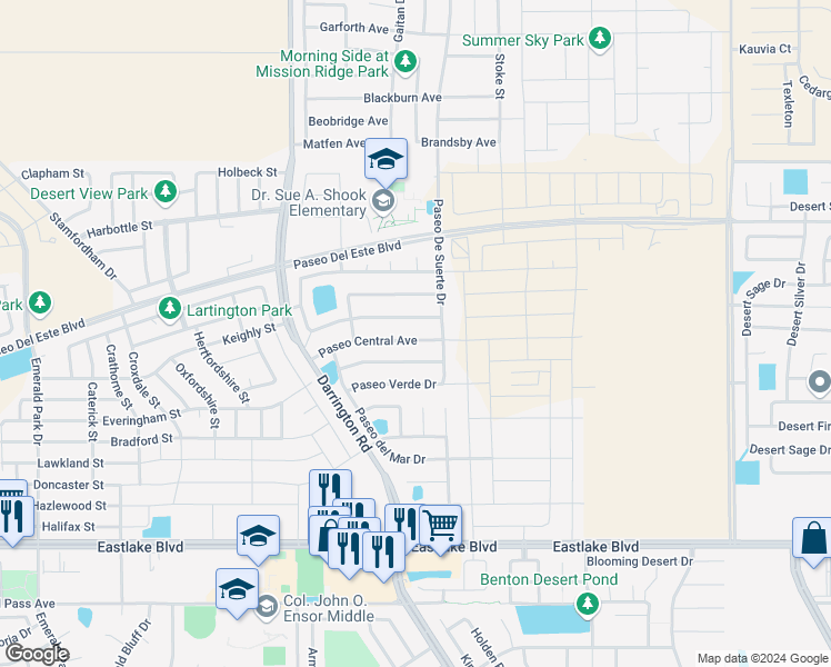 map of restaurants, bars, coffee shops, grocery stores, and more near 13779 Paseo Central Avenue in El Paso