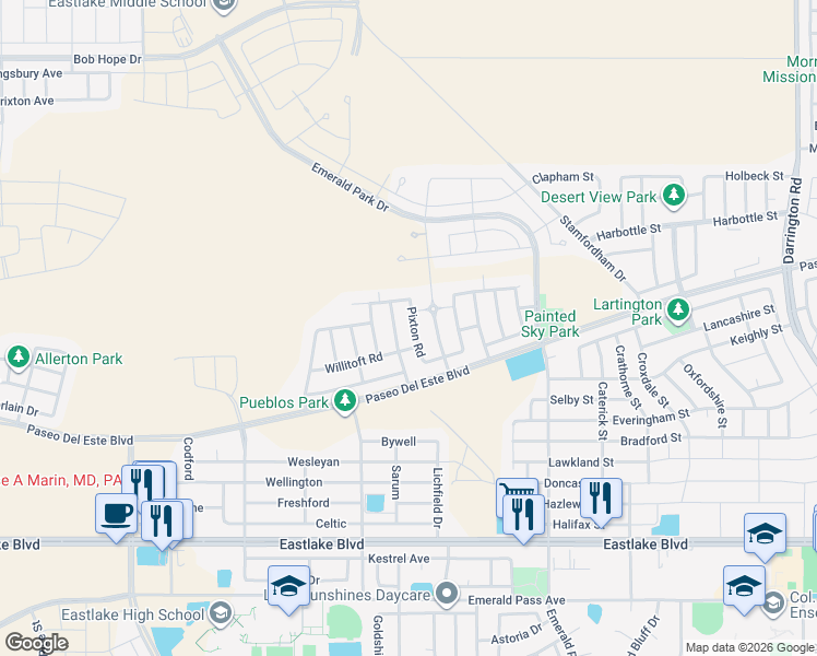 map of restaurants, bars, coffee shops, grocery stores, and more near 806 Woodmanstone Road in El Paso