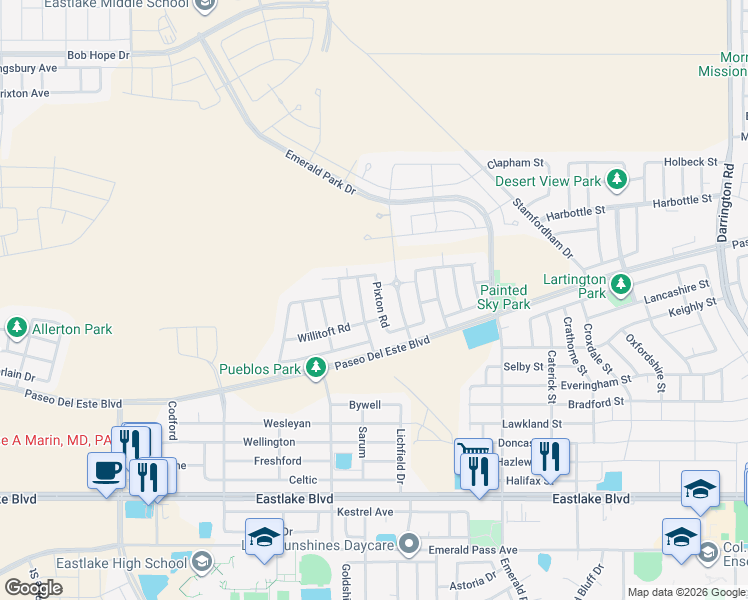 map of restaurants, bars, coffee shops, grocery stores, and more near 806 Woodmanstone Road in El Paso