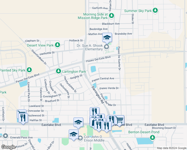 map of restaurants, bars, coffee shops, grocery stores, and more near 721 Paseo Sereno Drive in El Paso