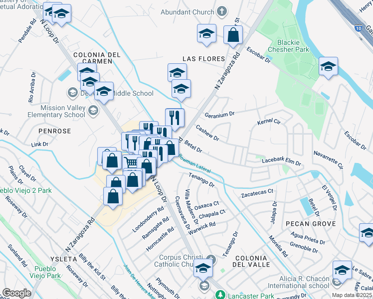 map of restaurants, bars, coffee shops, grocery stores, and more near 850 North Zaragoza Road in El Paso