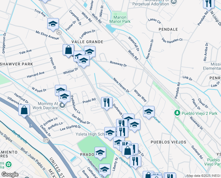 map of restaurants, bars, coffee shops, grocery stores, and more near 8479 Alameda Avenue in El Paso