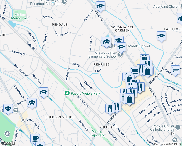 map of restaurants, bars, coffee shops, grocery stores, and more near 8601 Amigo Drive in El Paso