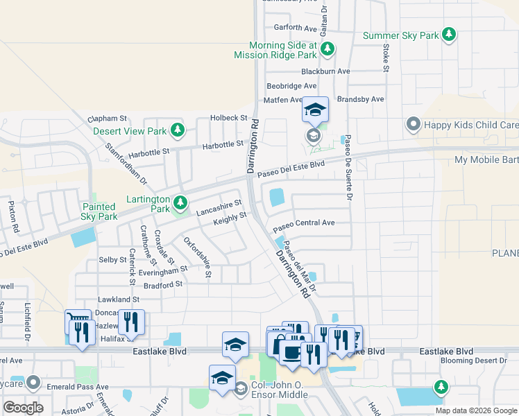 map of restaurants, bars, coffee shops, grocery stores, and more near 756 Paseo Sereno Drive in Horizon City