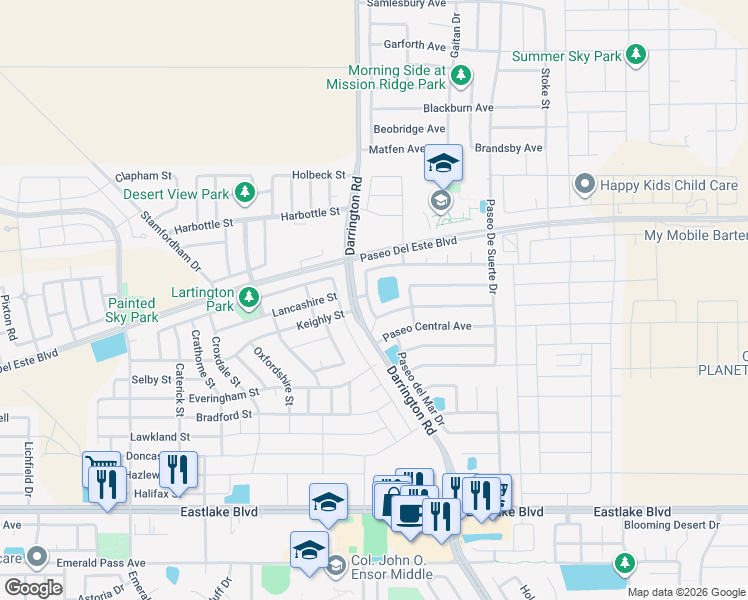 map of restaurants, bars, coffee shops, grocery stores, and more near 756 Paseo Sereno Drive in Horizon City