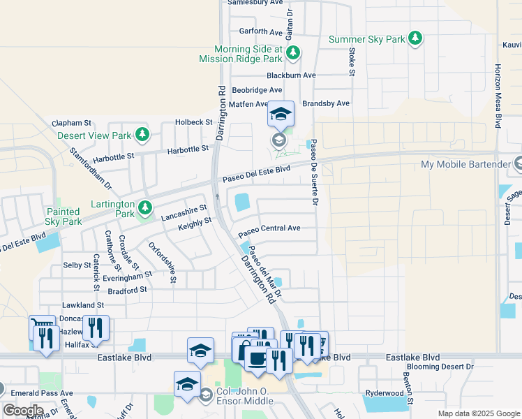 map of restaurants, bars, coffee shops, grocery stores, and more near 673 Paseo Sereno Dr in Horizon City