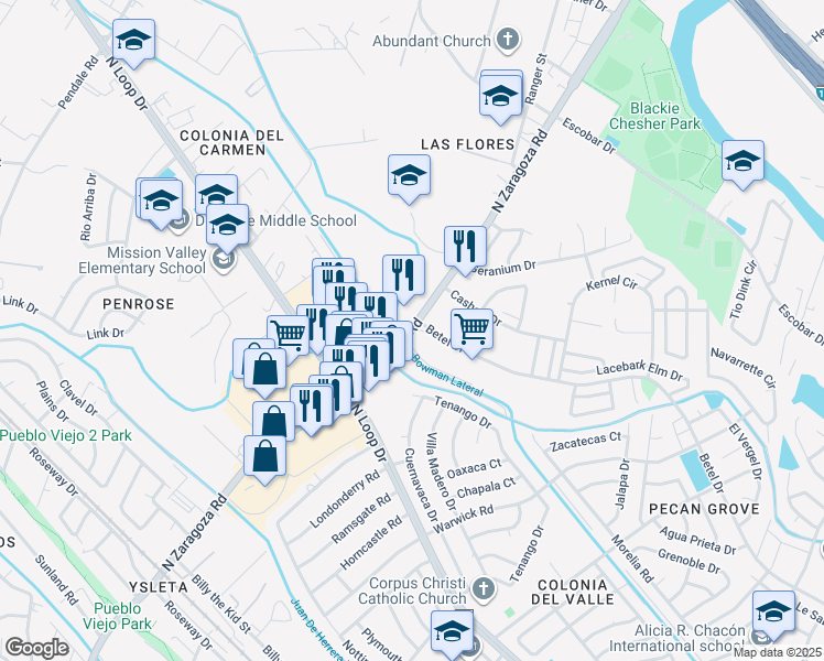 map of restaurants, bars, coffee shops, grocery stores, and more near in El Paso