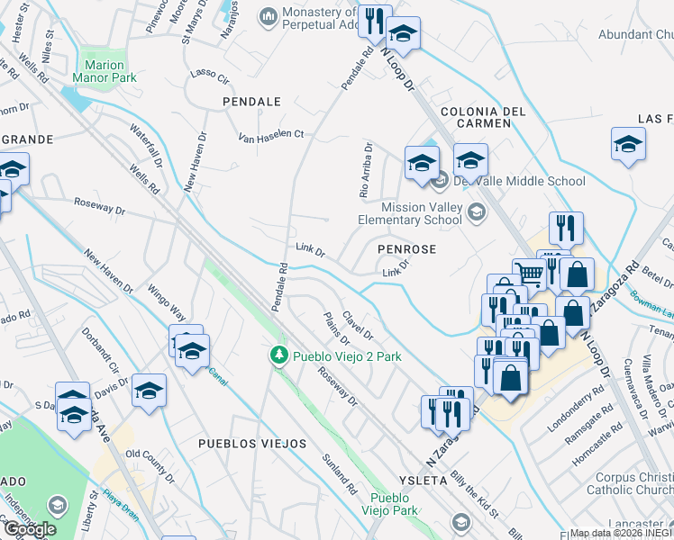 map of restaurants, bars, coffee shops, grocery stores, and more near 252 Link Drive in El Paso