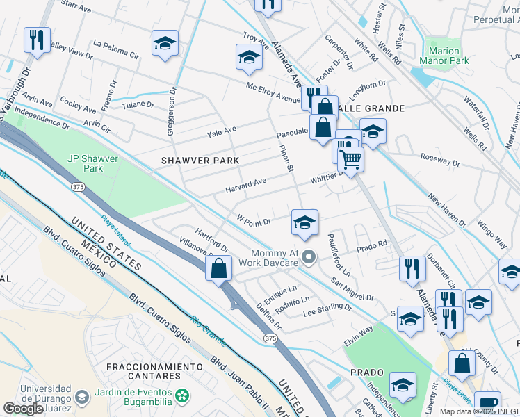 map of restaurants, bars, coffee shops, grocery stores, and more near 8404 Furman Place in El Paso