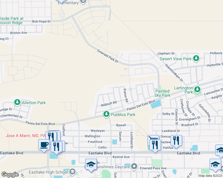 map of restaurants, bars, coffee shops, grocery stores, and more near 13196 Tiverton Rd in Horizon City
