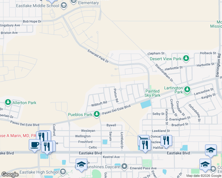 map of restaurants, bars, coffee shops, grocery stores, and more near 806 Woodmanstone Road in El Paso