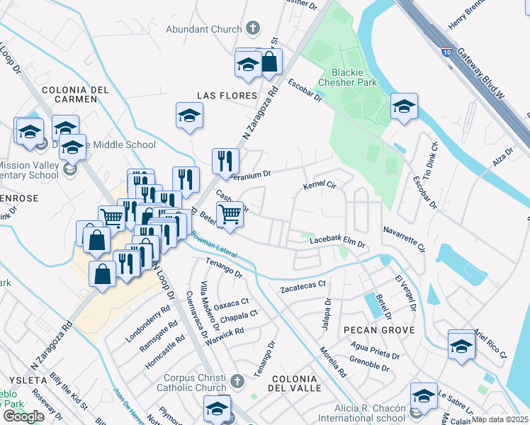 map of restaurants, bars, coffee shops, grocery stores, and more near 9036 Soapberry Way in El Paso