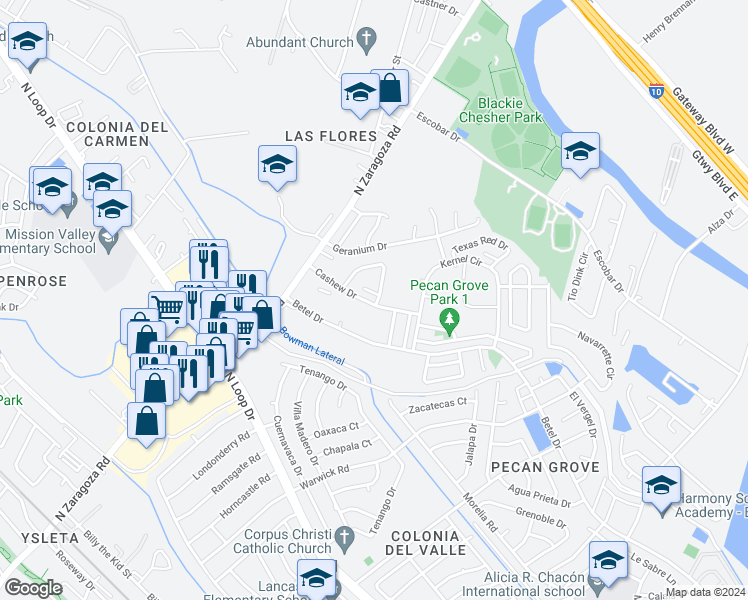 map of restaurants, bars, coffee shops, grocery stores, and more near 9036 Soapberry Way in El Paso