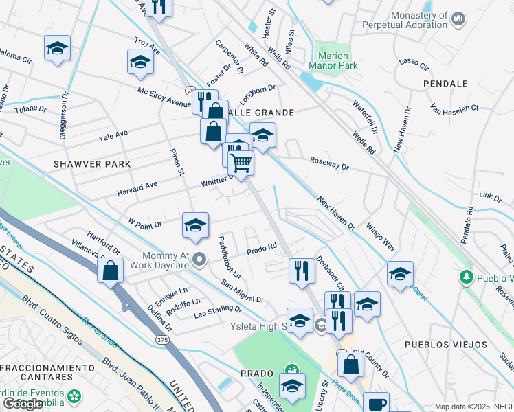 map of restaurants, bars, coffee shops, grocery stores, and more near 8482 Alameda Avenue in El Paso