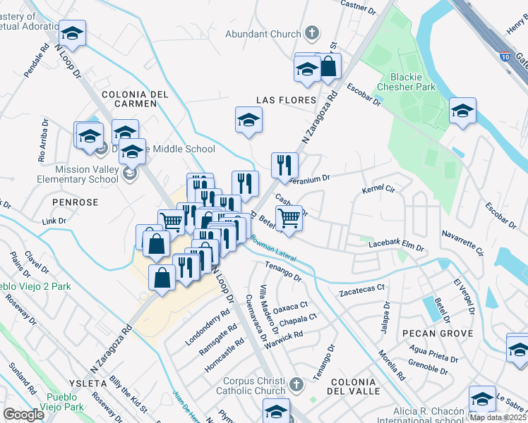map of restaurants, bars, coffee shops, grocery stores, and more near 850 North Zaragoza Road in El Paso