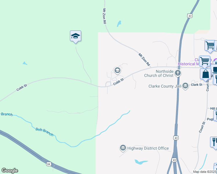 map of restaurants, bars, coffee shops, grocery stores, and more near 475 Cobb Street in Grove Hill