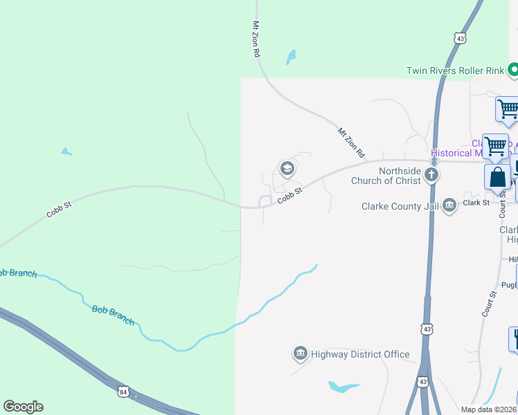 map of restaurants, bars, coffee shops, grocery stores, and more near 296 Cobb Street in Grove Hill