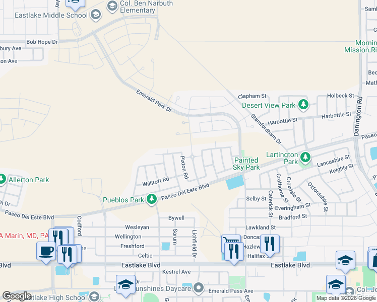 map of restaurants, bars, coffee shops, grocery stores, and more near 798 Chillington RD in Horizon City