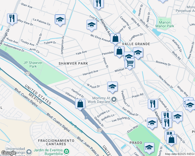 map of restaurants, bars, coffee shops, grocery stores, and more near 8404 Furman Place in El Paso