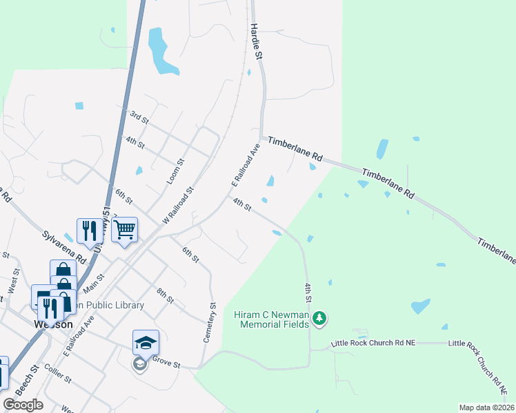 map of restaurants, bars, coffee shops, grocery stores, and more near 4th Street in Wesson