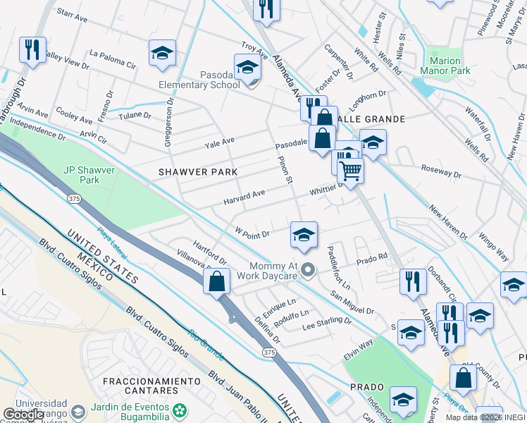 map of restaurants, bars, coffee shops, grocery stores, and more near 8404 Furman Place in El Paso